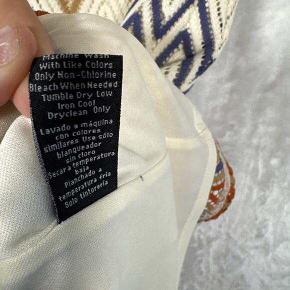 Sharagano Chevron Crochet Stitch Dress 6 Cap Sleeves Retro Boho 70's Earthy - Picture 4 of 11